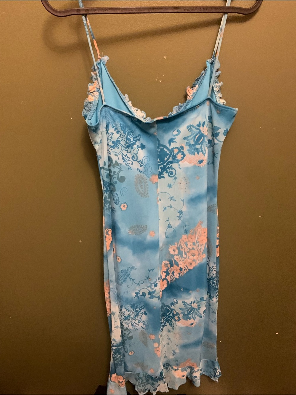 Vintage Y2K rave Blue and Cream Floral Midi Slip Dress - Picture 2 of 3